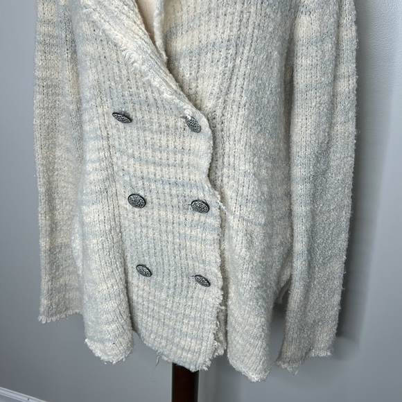 Free People Zebra Yarn Icicle Teddy Sweater Double Breasted Blazer Sz Small - Picture 6 of 12